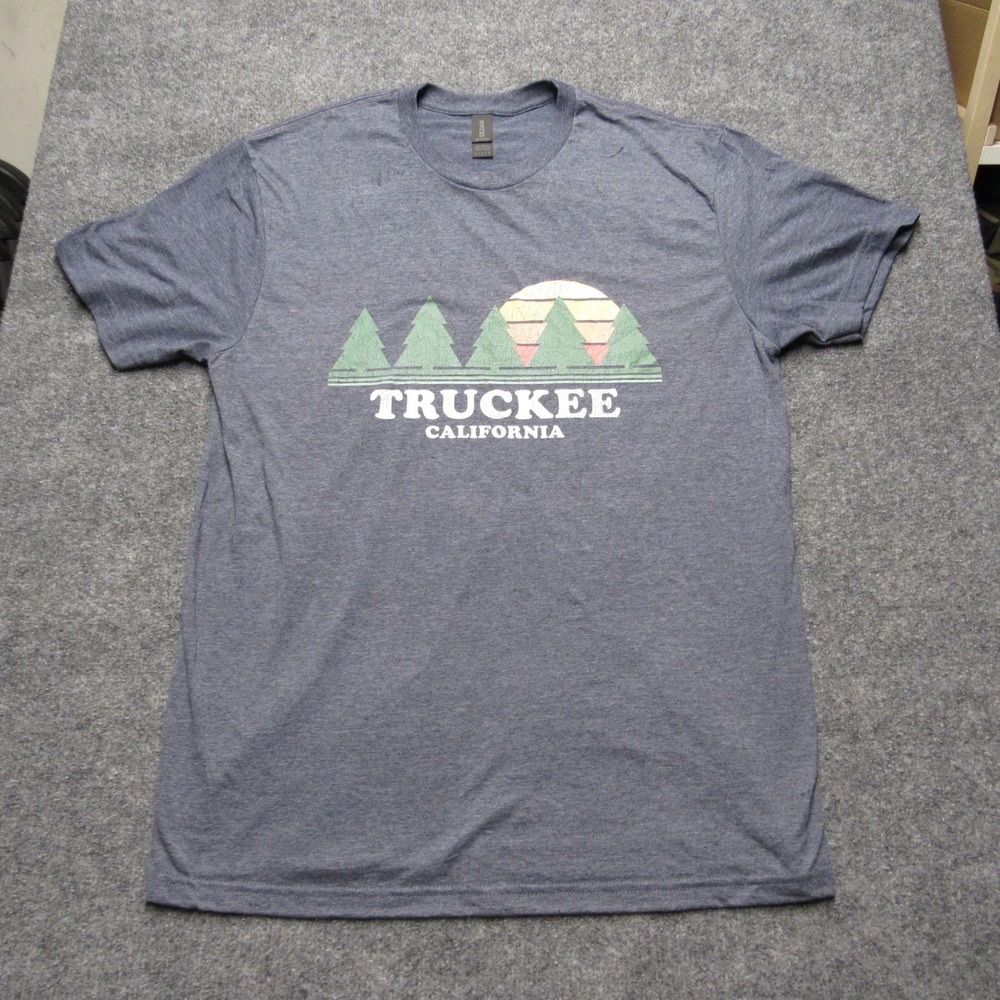 Gildan Softstyle Truckee California Graphic T-Shirt Mens Large Navy Blue Heather